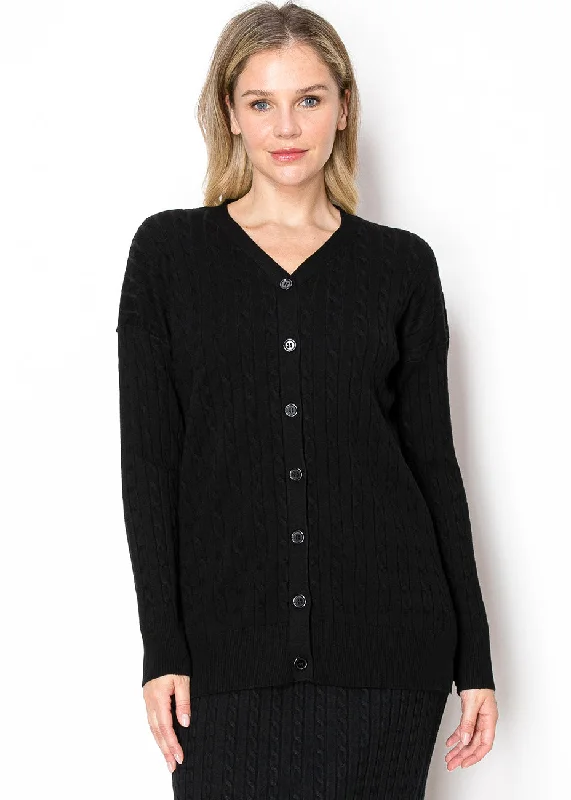 Patterned Cashmere SweatersClassic Black Cable Knit Cardigan