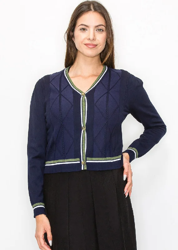 Soft Knitted SweatersClassic Navy Cable-Knit Cardigan