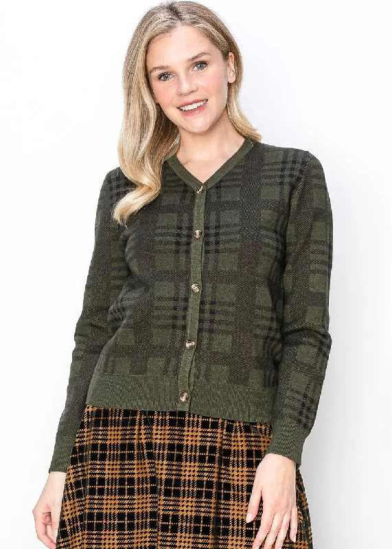 Crewneck Designer Fair Isle SweatersClassic Olive Plaid Cardigan