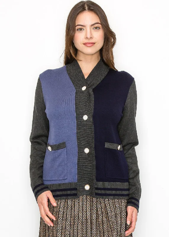 Cashmere SweatersColorblock Navy and Blue Buttoned Cardigan