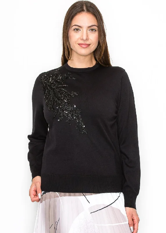 Wholesale SweatersEmbellished Black Knit Pullover