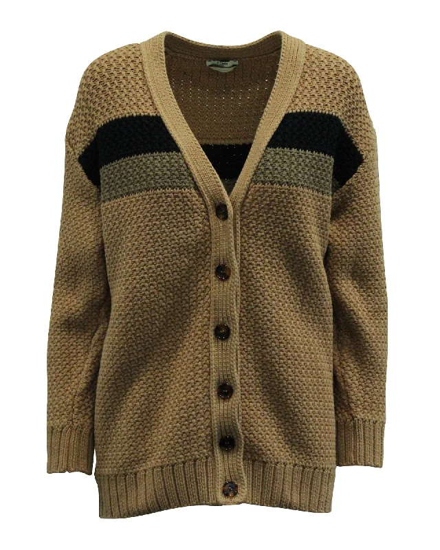 Designer SweatersFendi Chunky Stripe Boyfriend Cardigan in Brown Cotton