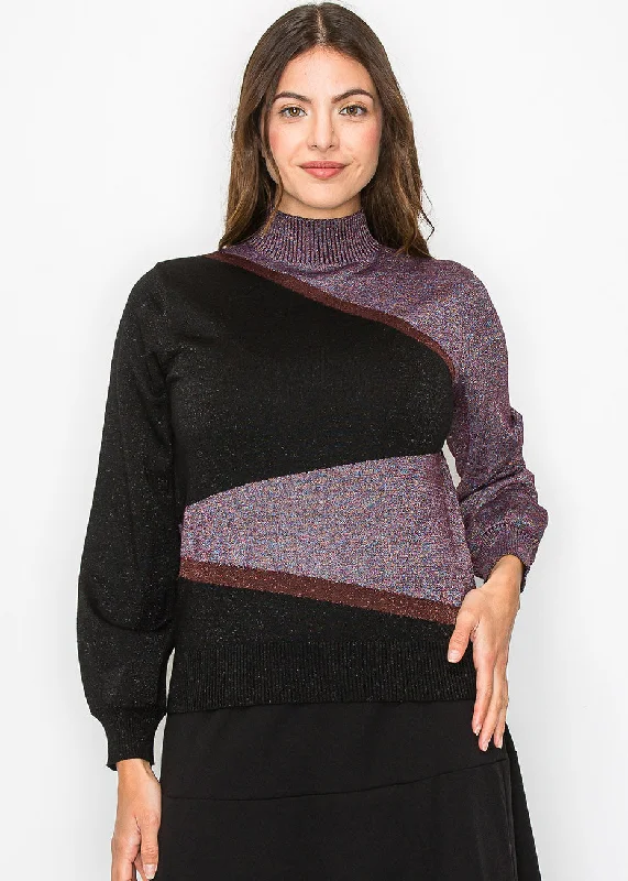 Pullover Chunky SweatersGeometric Colorblock Turtleneck Sweater