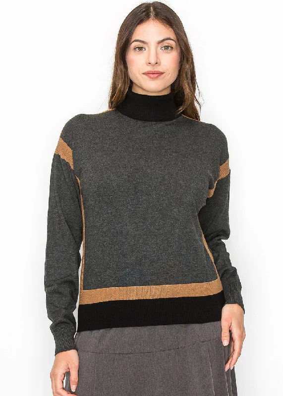 Discounted High-Quality Wool SweatersGrey and Camel Color Block Sweater