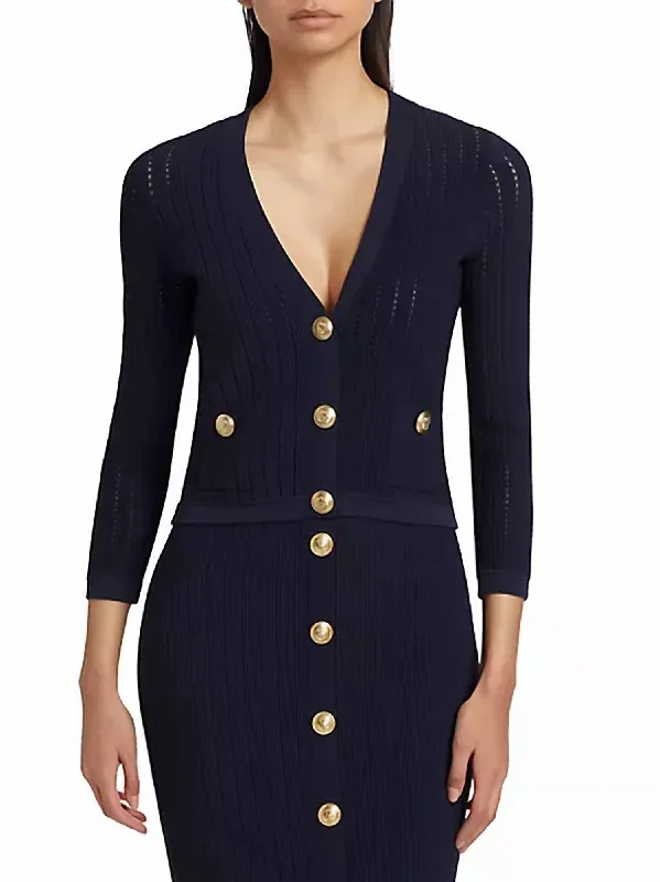 Discounted SweatersIrvin Pointelle Knit Cardigan In Navy