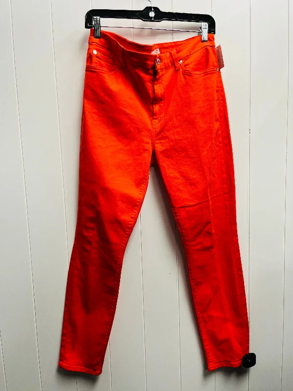 women's denim jeans with distressed hemsJeans Skinny By 7 For All Mankind In Orange, Size: 12