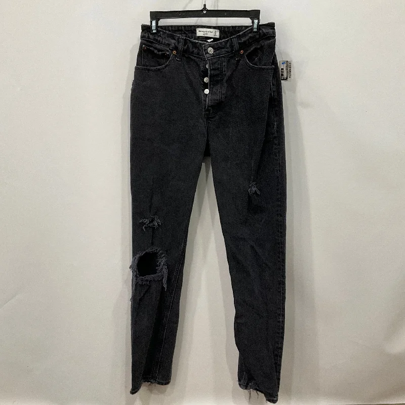 women's denim jeans with distressed back pocketsJeans Straight By Abercrombie And Fitch In Black, Size: 4