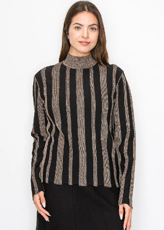 Oversized Patterned Cashmere SweatersMetallic Stripe Mock Neck Top