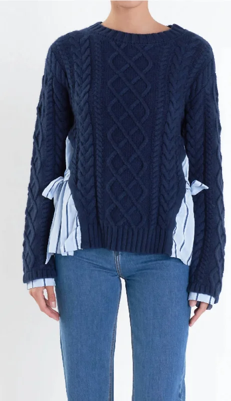 High-Neck SweatersMixed Media Sweater In Navy