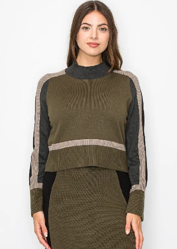 Oversized Patterned Cashmere SweatersModern Olive and Taupe Blocked Sweater