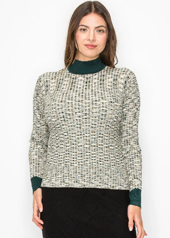 Trendy Pullover SweatersMulti-Tone Knit Sweater with High Neck