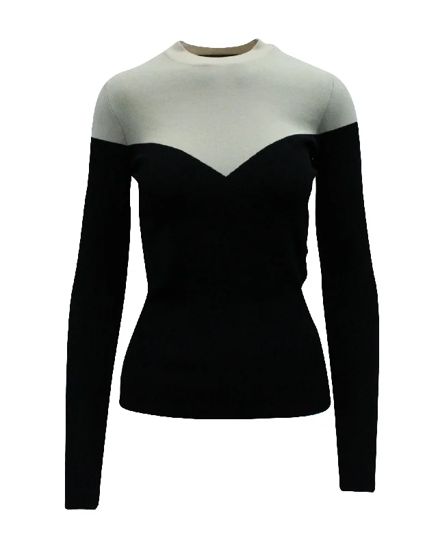 Extra-Large SweatersPaule Ka Bi-Color Long Sleeves Knit Top in Black and Beige Viscose