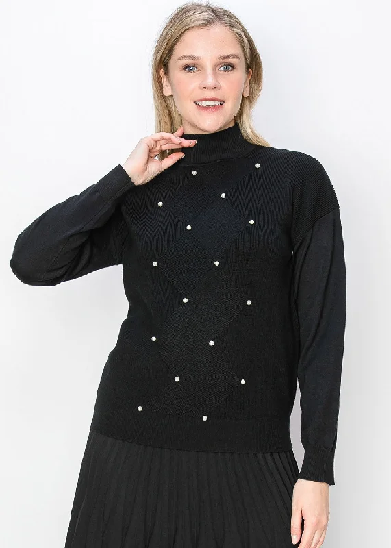 Cozy SweatersPearl Accent Black Knit Sweater