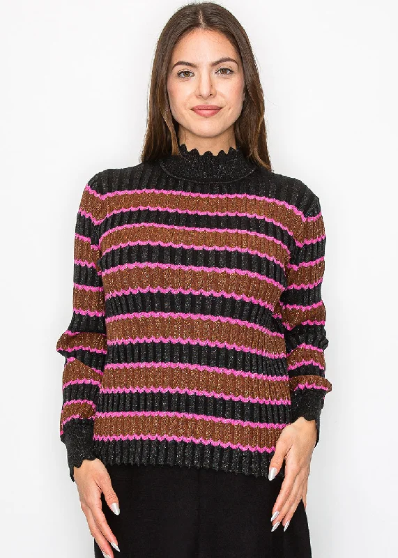 Cashmere Children's SweatersShimmer Stripe Sweater with Scalloped Trim