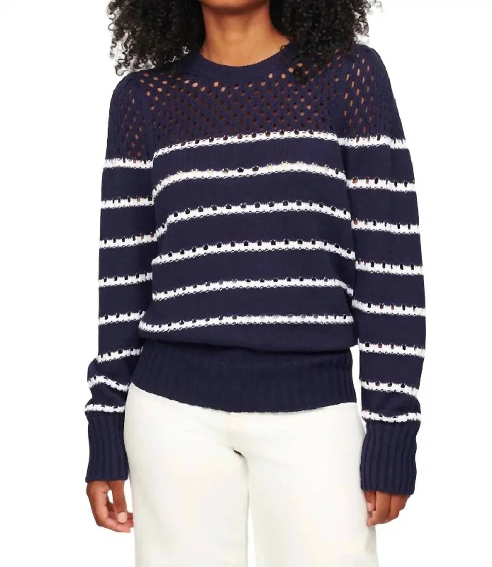 Soft Thick Cashmere SweatersSkylar Multi Stripe Crew Sweater In Midnight