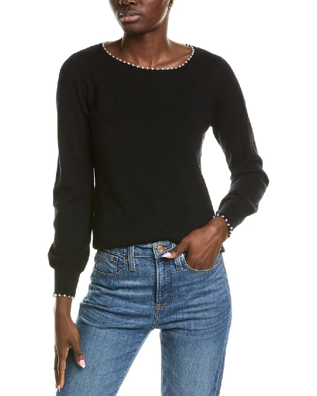 Wool Sweaterssofiacashmere Embellished Trim Cashmere Sweater