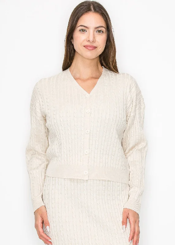 Fashionable SweatersSoft Cream Cable Button Cardigan