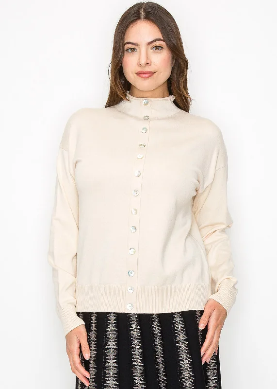 Extra-Large Flannel-Lined SweatersSoft Cream Sweater with Button Accents