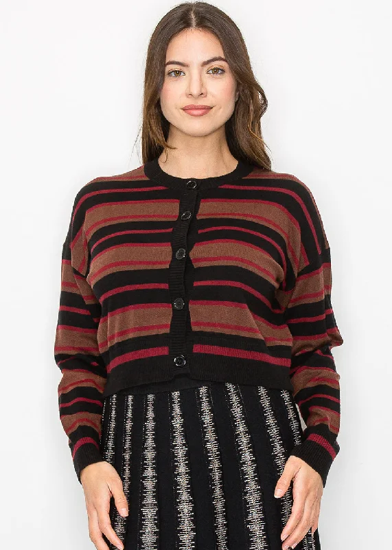 Extra-Large Knitted Crewneck SweatersStriped Burgundy & Black Cropped Cardigan