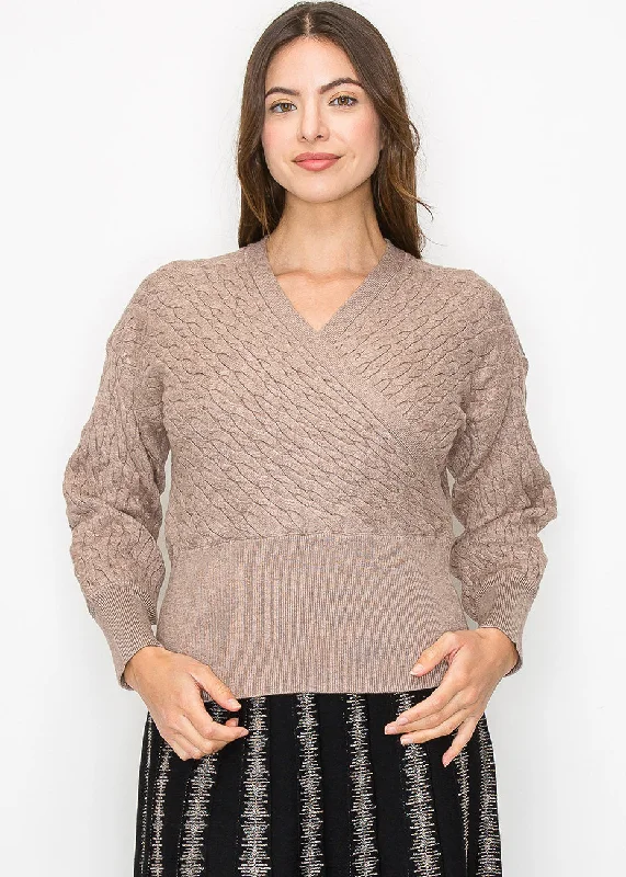 Cardigan SweatersTaupe Cable-Knit Wrap Sweater