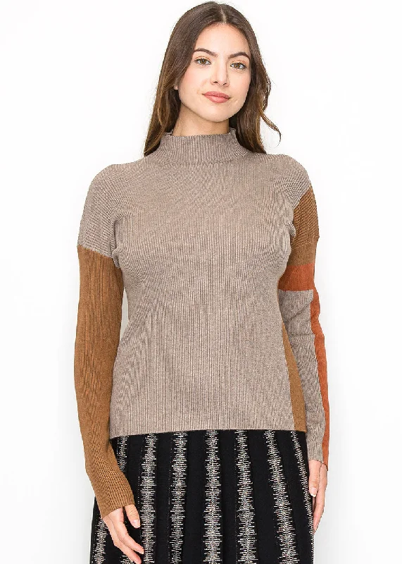 Discounted SweatersTaupe Ribbed Sweater with Warm Accents