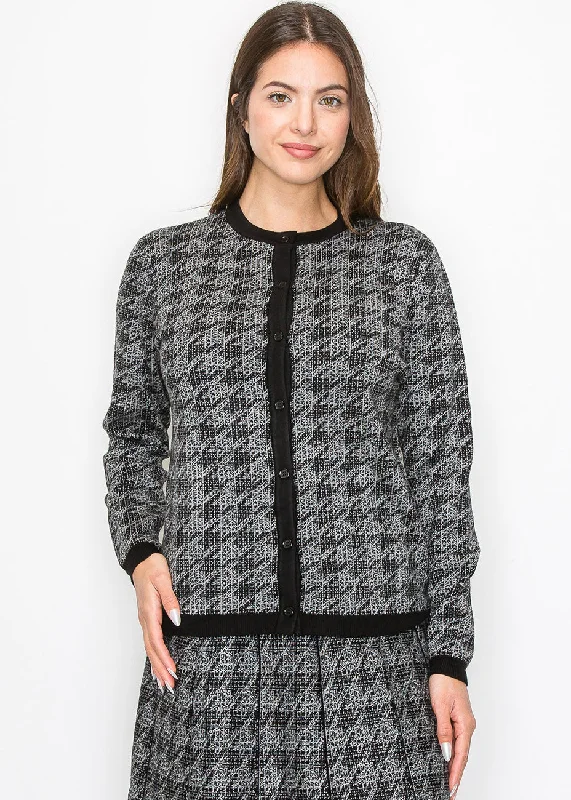 Colorful Casual SweatersTimeless Houndstooth Knit Cardigan