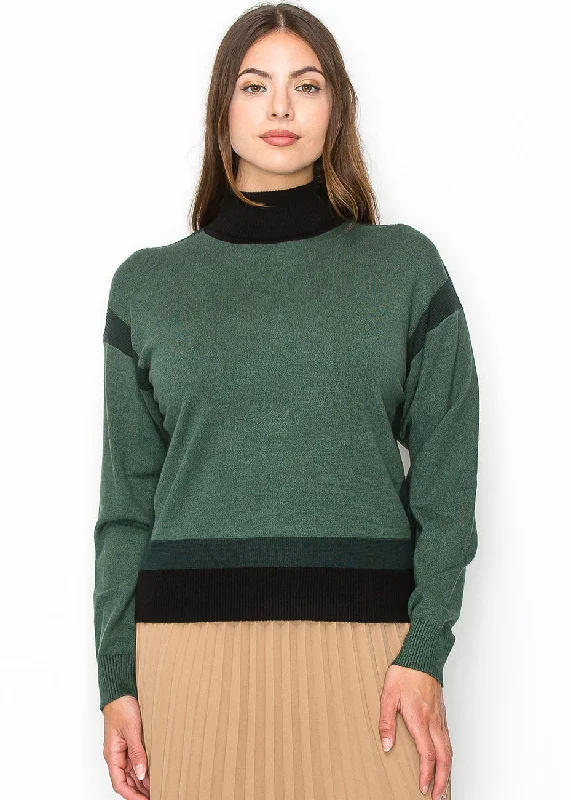 Casual SweatersTwo-Tone Turtleneck Pullover