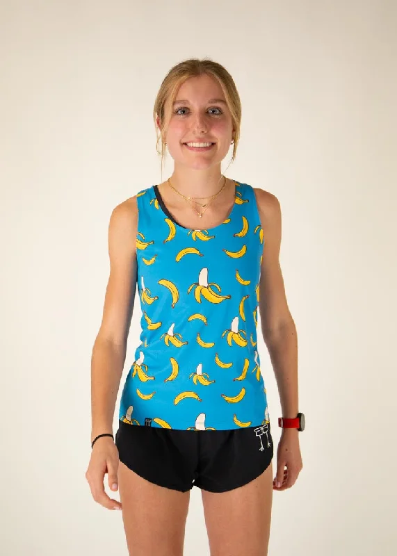 striped women's topsWomen's Blue Bananas Performance Singlet